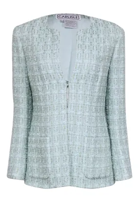 Carlisle - Light Green & White Metallic Tweed Jacket Sz 10