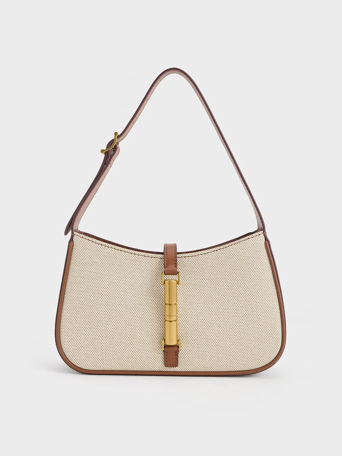 Cesia Canvas Metallic Accent Shoulder Bag - Chocolate