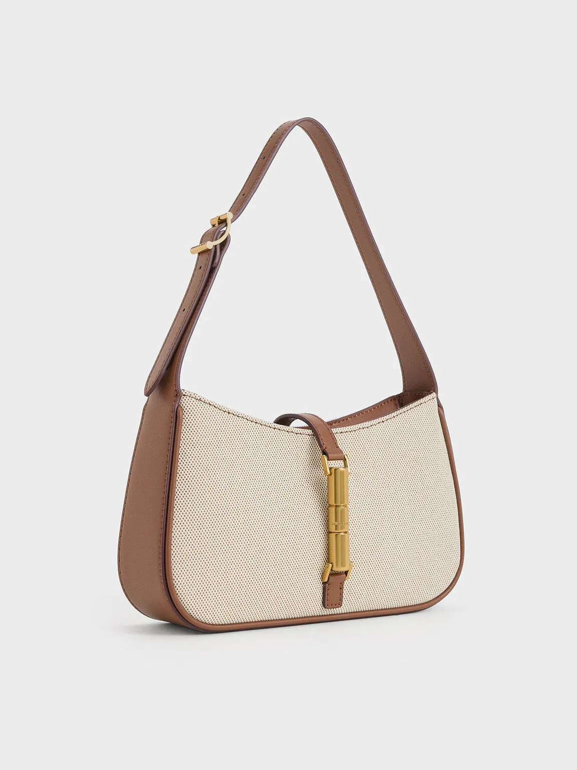 Cesia Canvas Metallic Accent Shoulder Bag - Chocolate