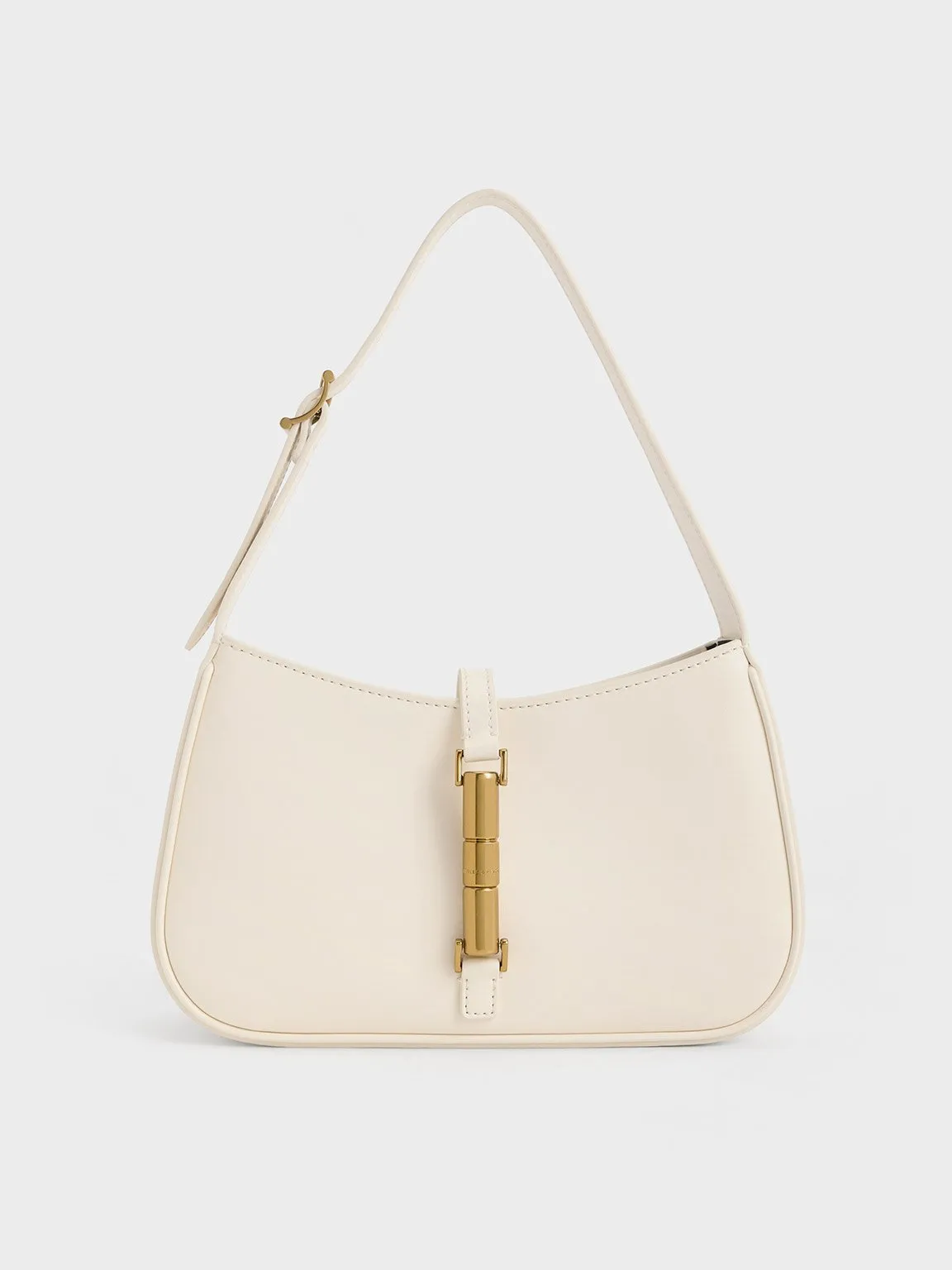 Cesia Metallic Accent Shoulder Bag - Cream