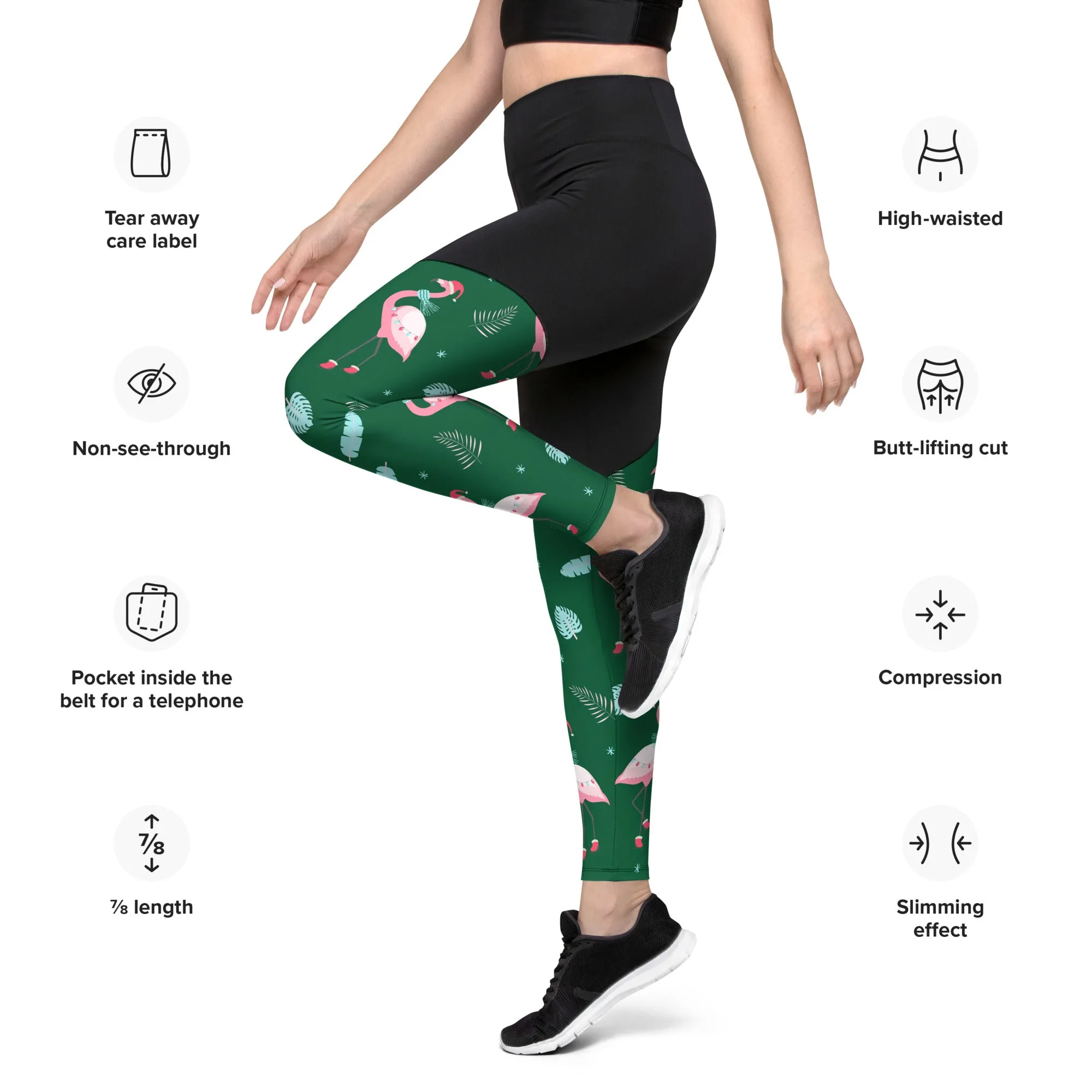 Christmassy Flamingos Compression Leggings