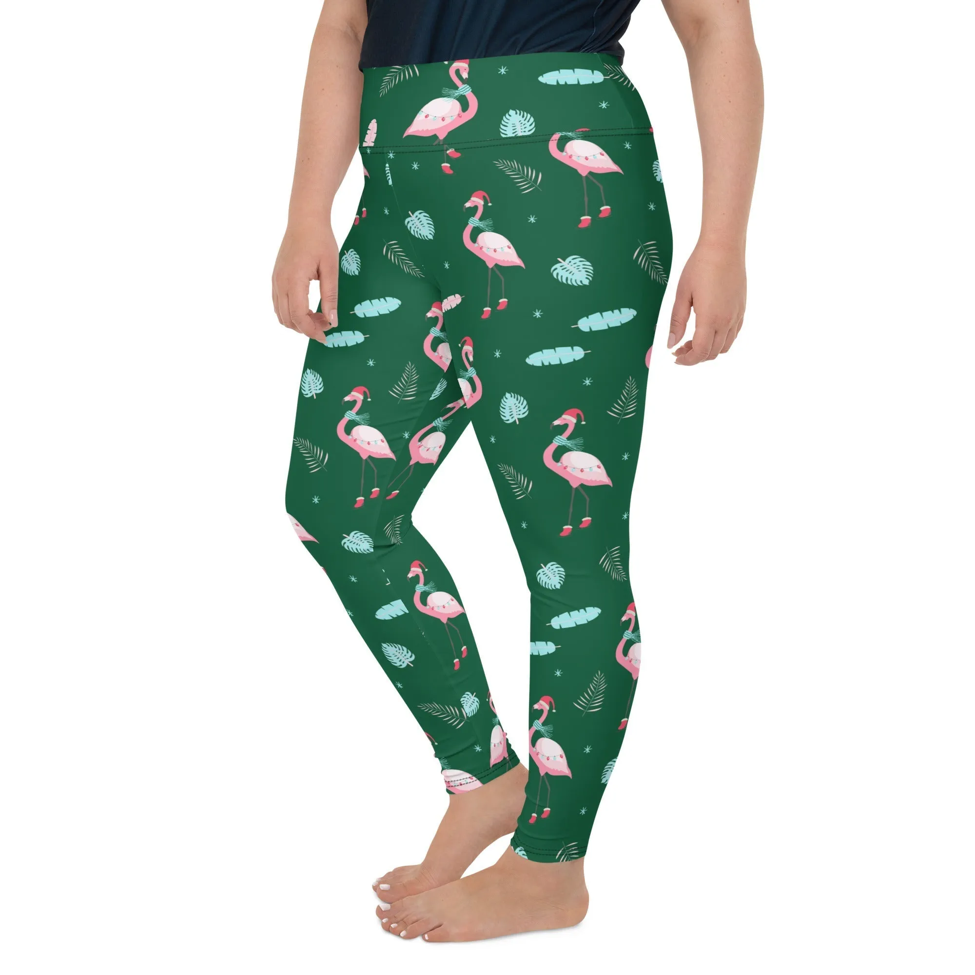 Christmassy Flamingos Plus Size Leggings