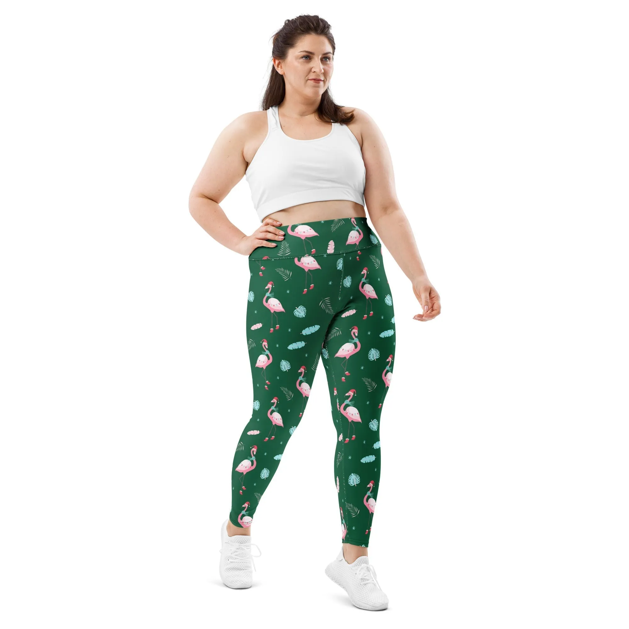 Christmassy Flamingos Plus Size Leggings