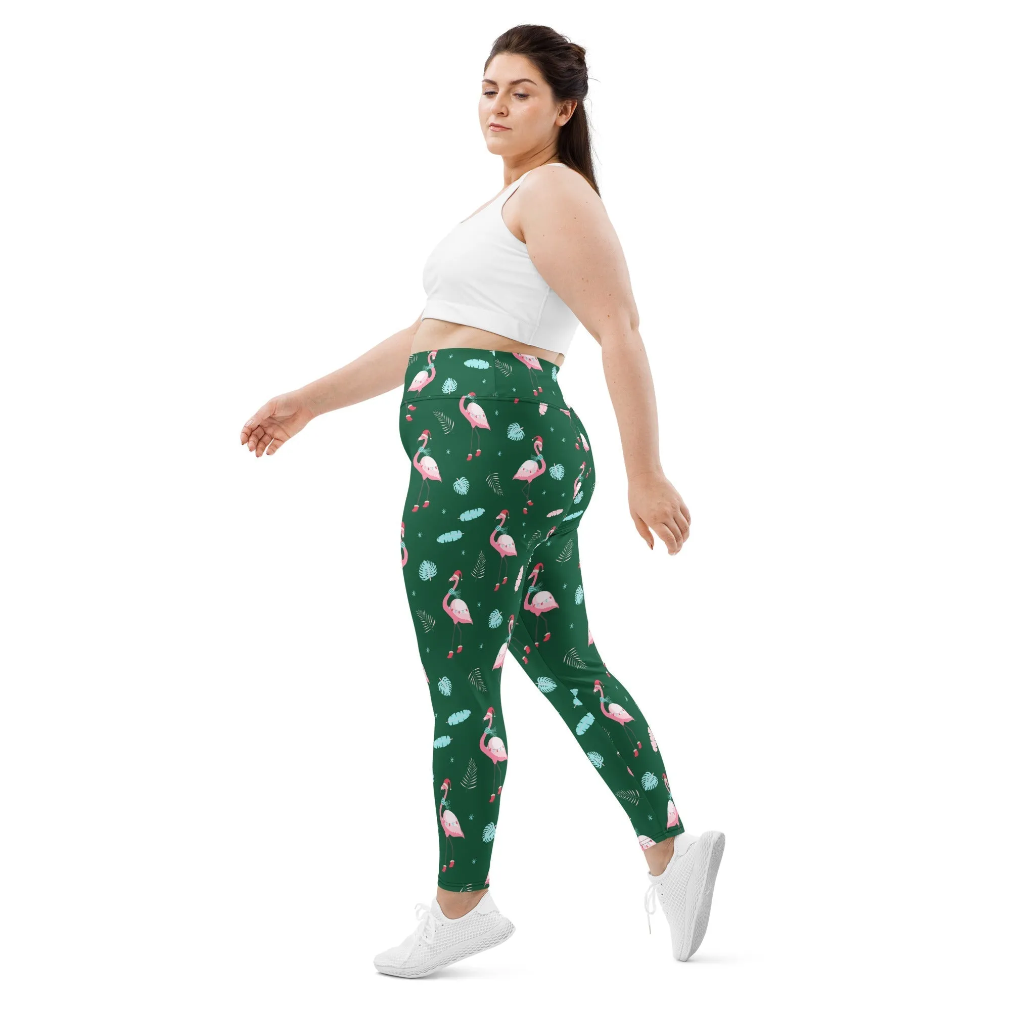 Christmassy Flamingos Plus Size Leggings