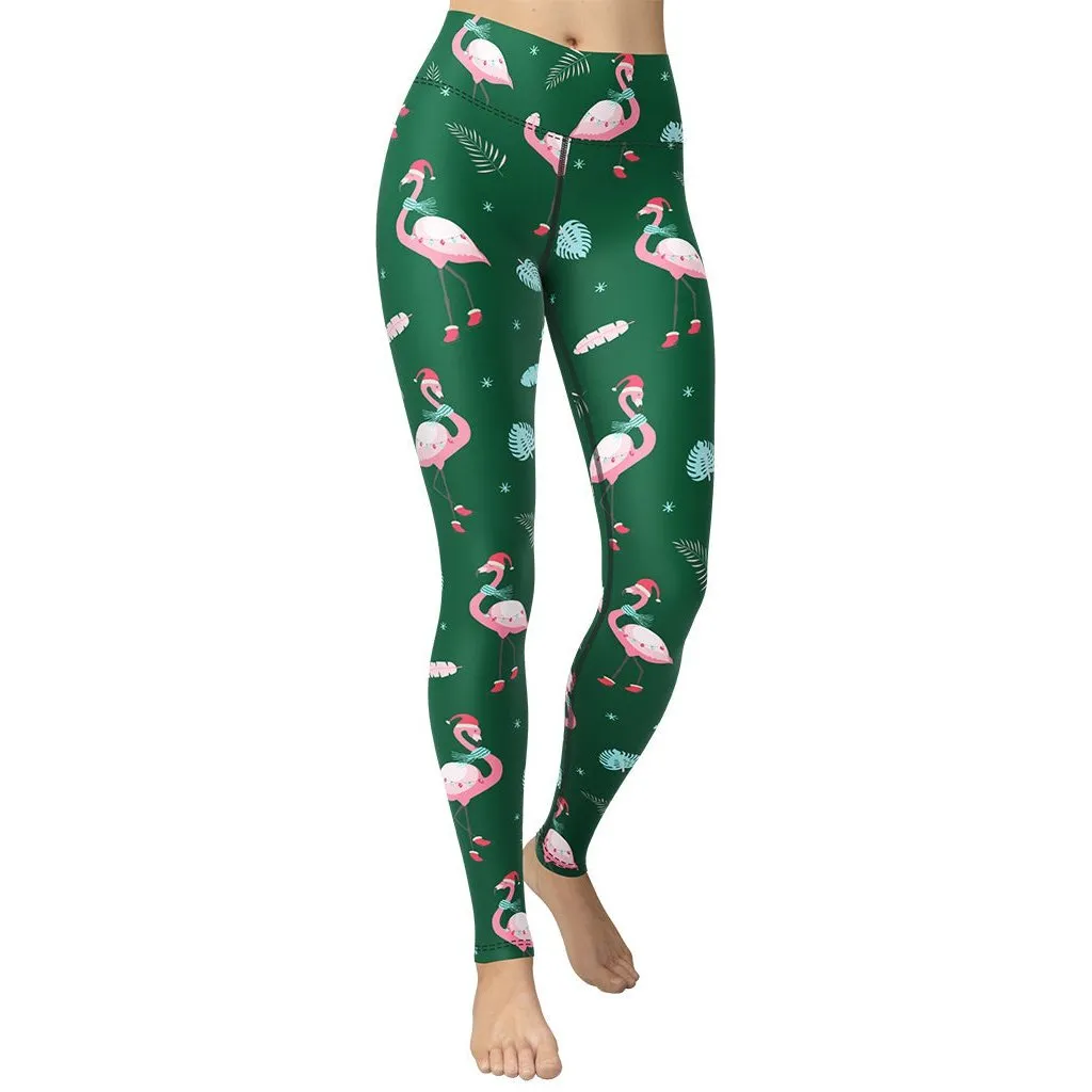 Christmassy Flamingos Yoga Leggings