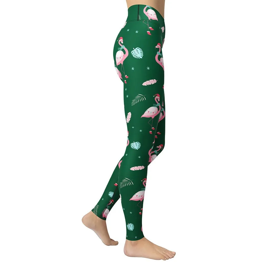 Christmassy Flamingos Yoga Leggings