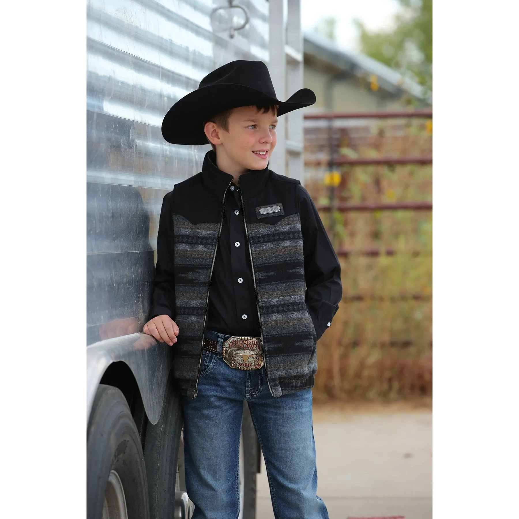 Cinch Kid's Black Blanket Stripe Vest