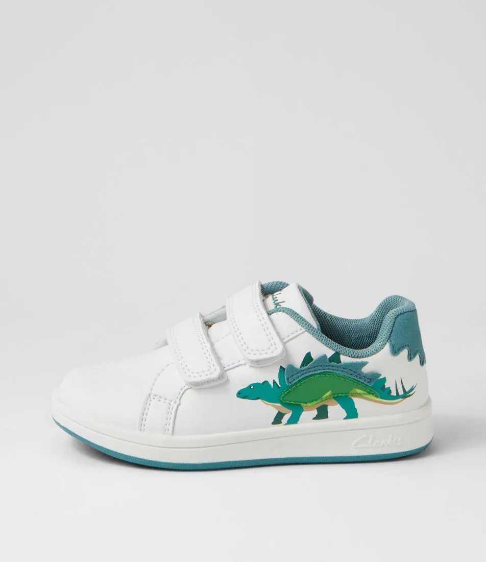 CLARKS Dipplo Tot White Green Sneakers