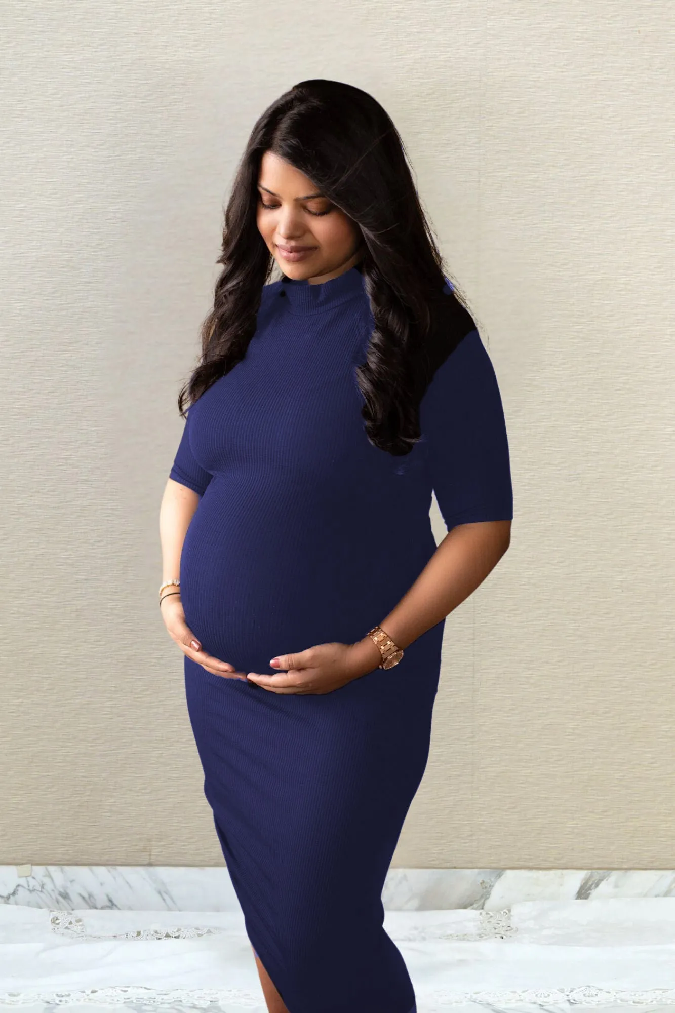 Classic Blue Stretchable Maternity Dress