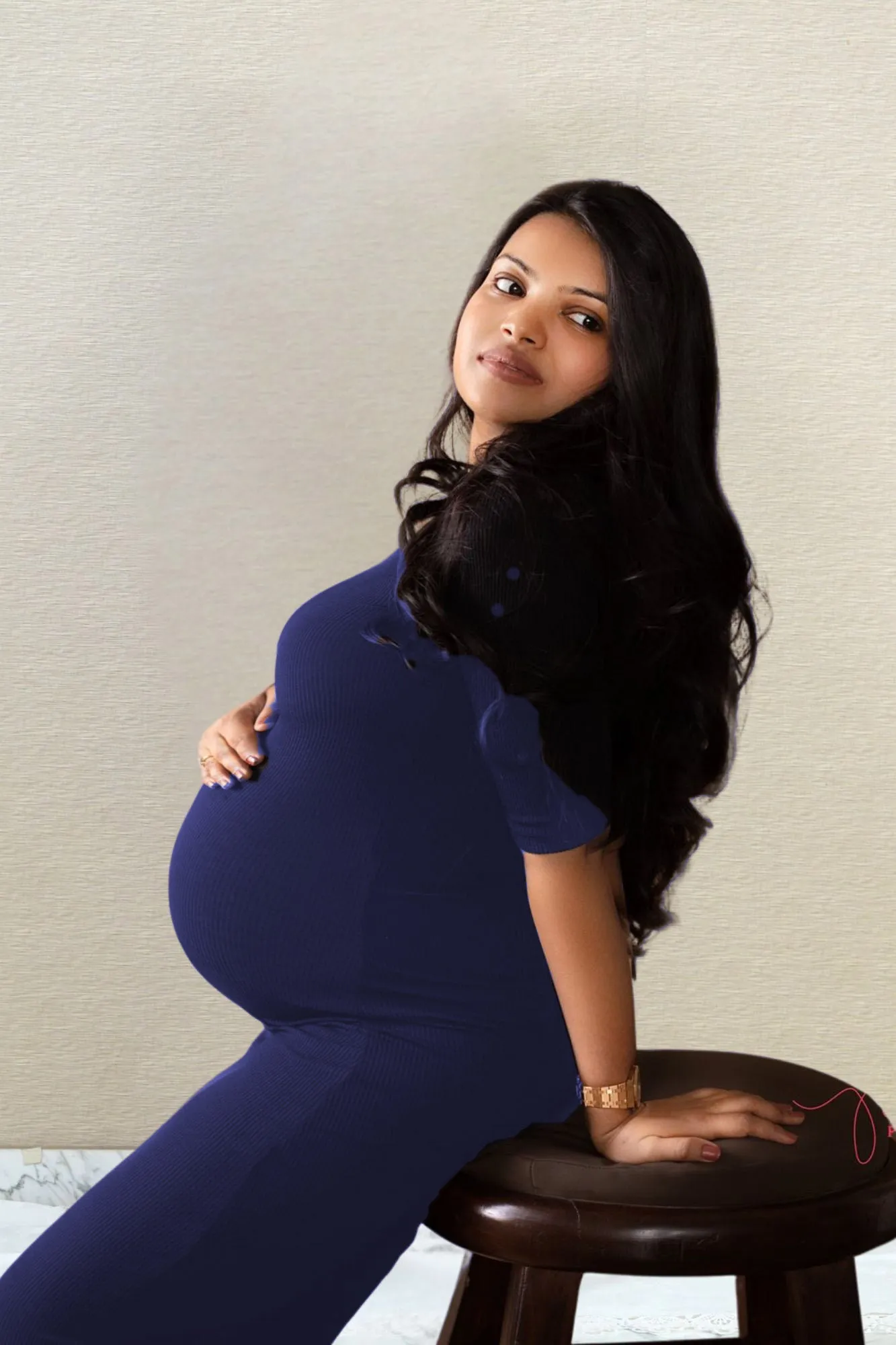 Classic Blue Stretchable Maternity Dress