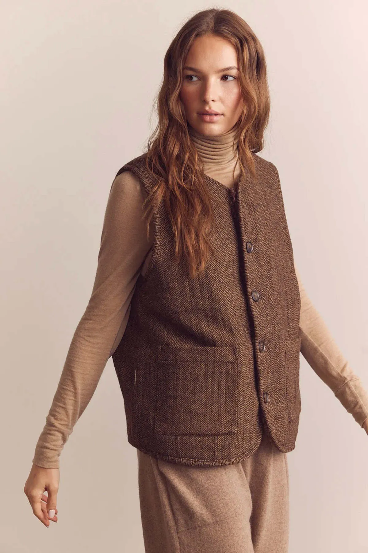 Color Block Shepherd Reversible Vest - Mocha/Brown