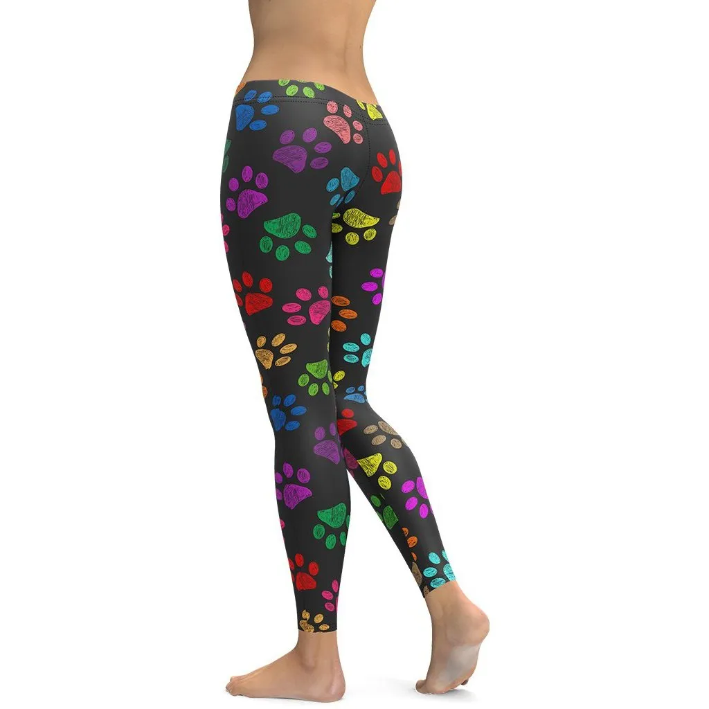 Colorful Paw Pattern Leggings