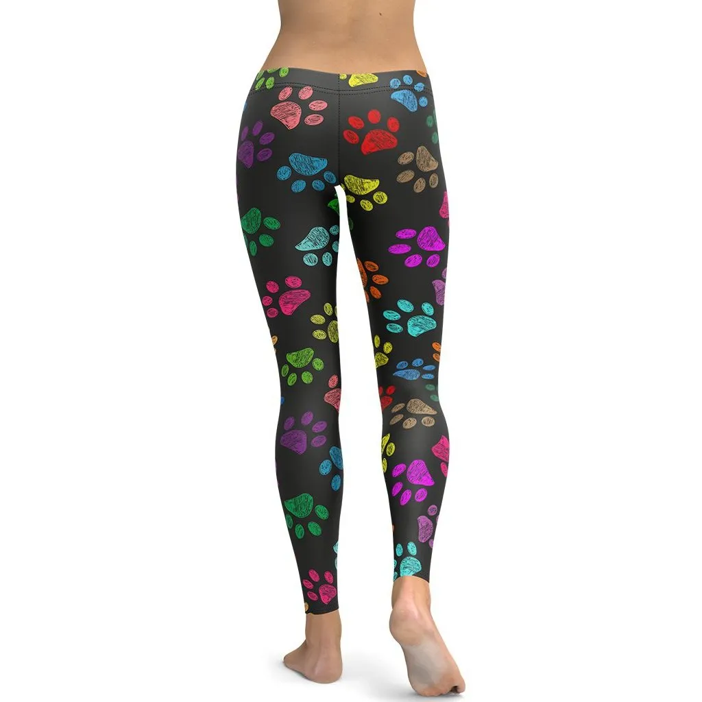 Colorful Paw Pattern Leggings