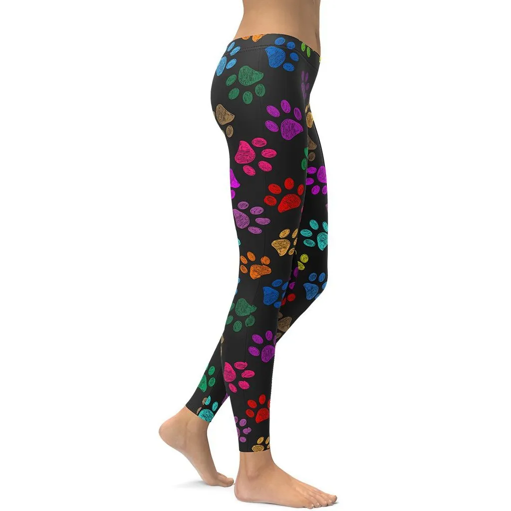 Colorful Paw Pattern Leggings