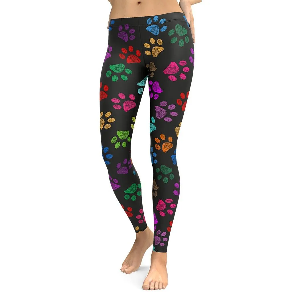 Colorful Paw Pattern Leggings