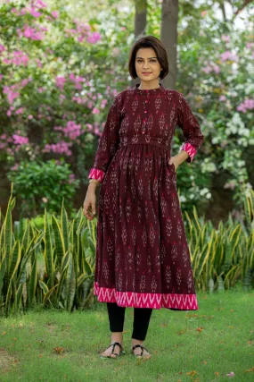 Crimson Red Ikat Maternity & Nursing Kurta