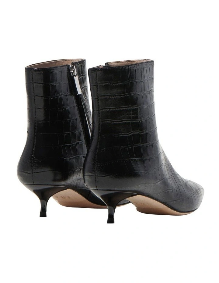 Croc Embossed Leather Boot in Black