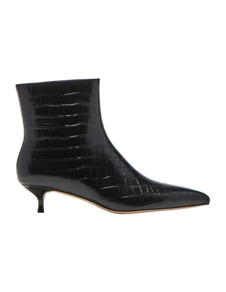 Croc Embossed Leather Boot in Black