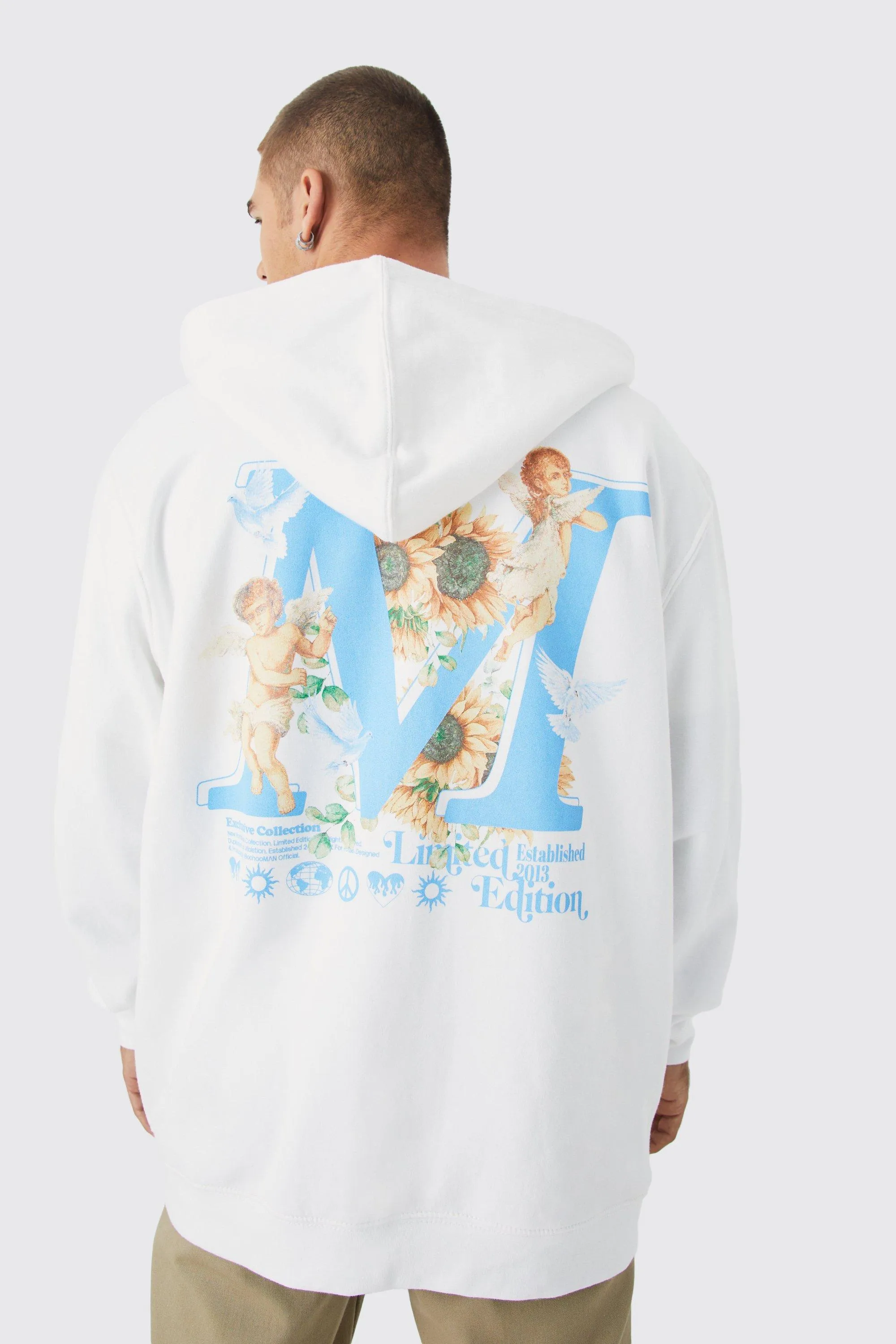 Cupids Lovers Floral Print Zip Thru Hoodie | boohooMAN UK