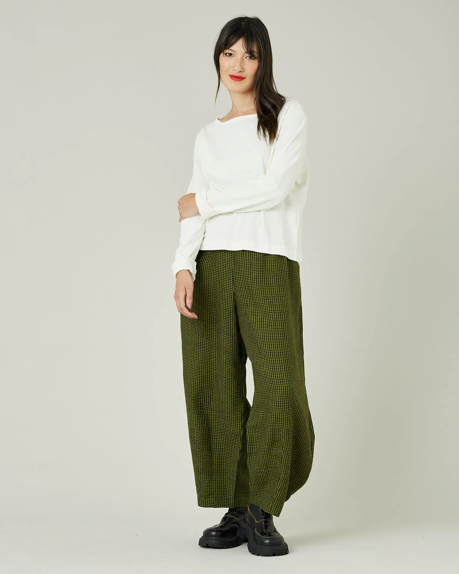 Daisy Olive & Black Micro Gingham Linen Trousers