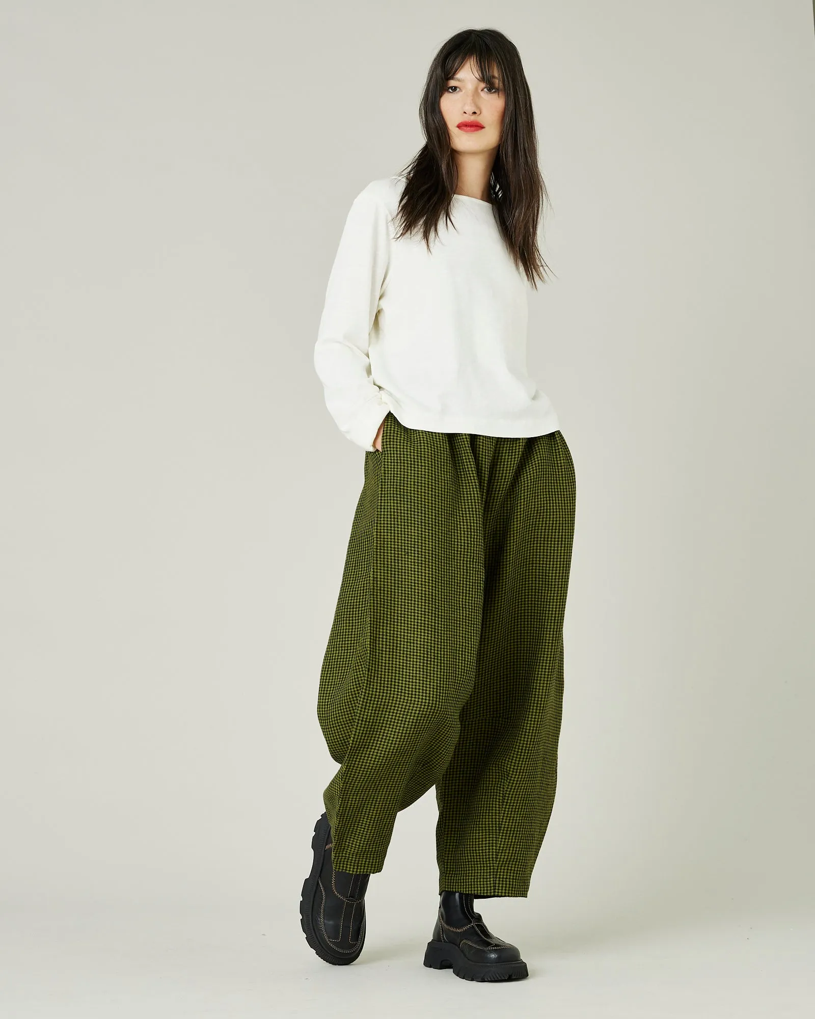 Daisy Olive & Black Micro Gingham Linen Trousers