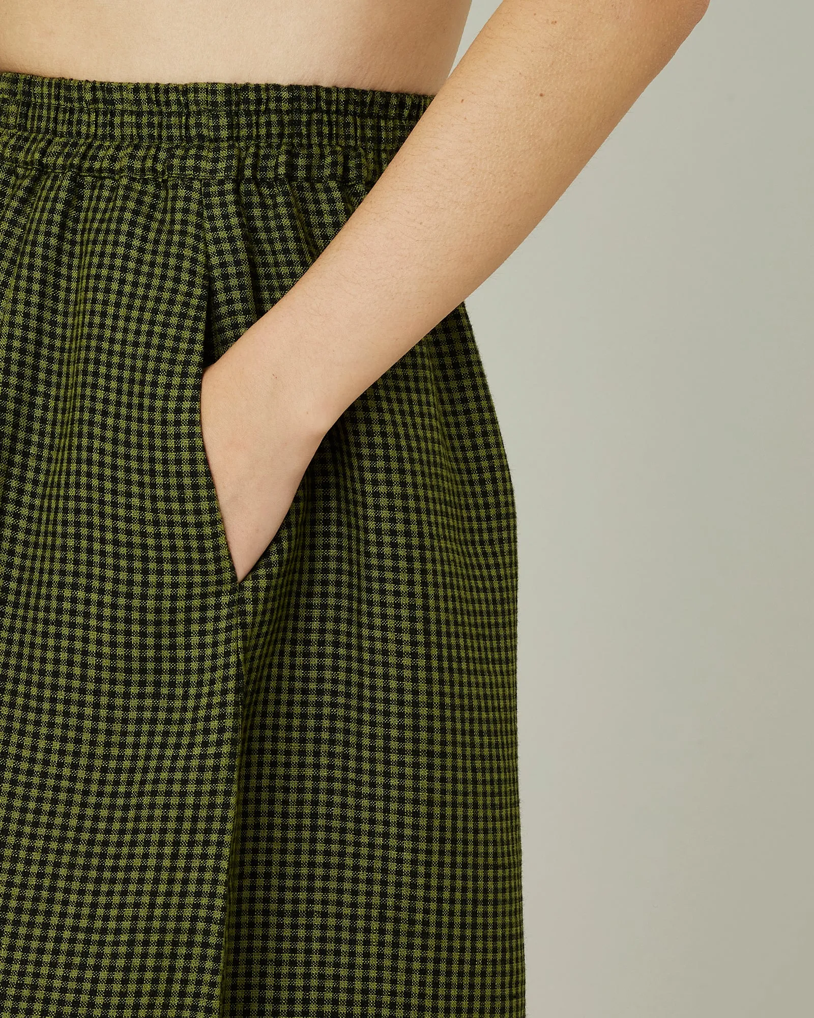 Daisy Olive & Black Micro Gingham Linen Trousers