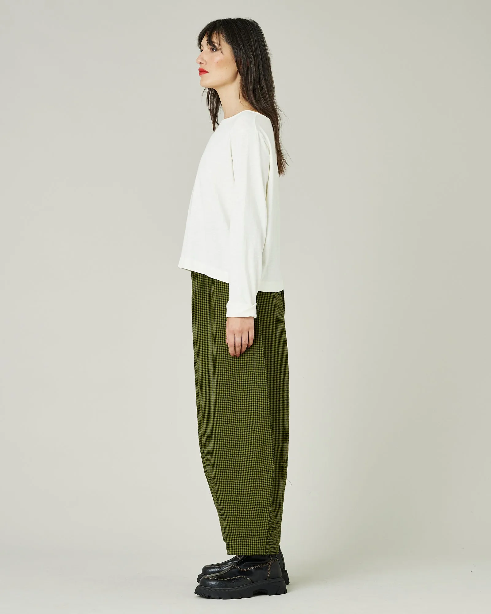 Daisy Olive & Black Micro Gingham Linen Trousers