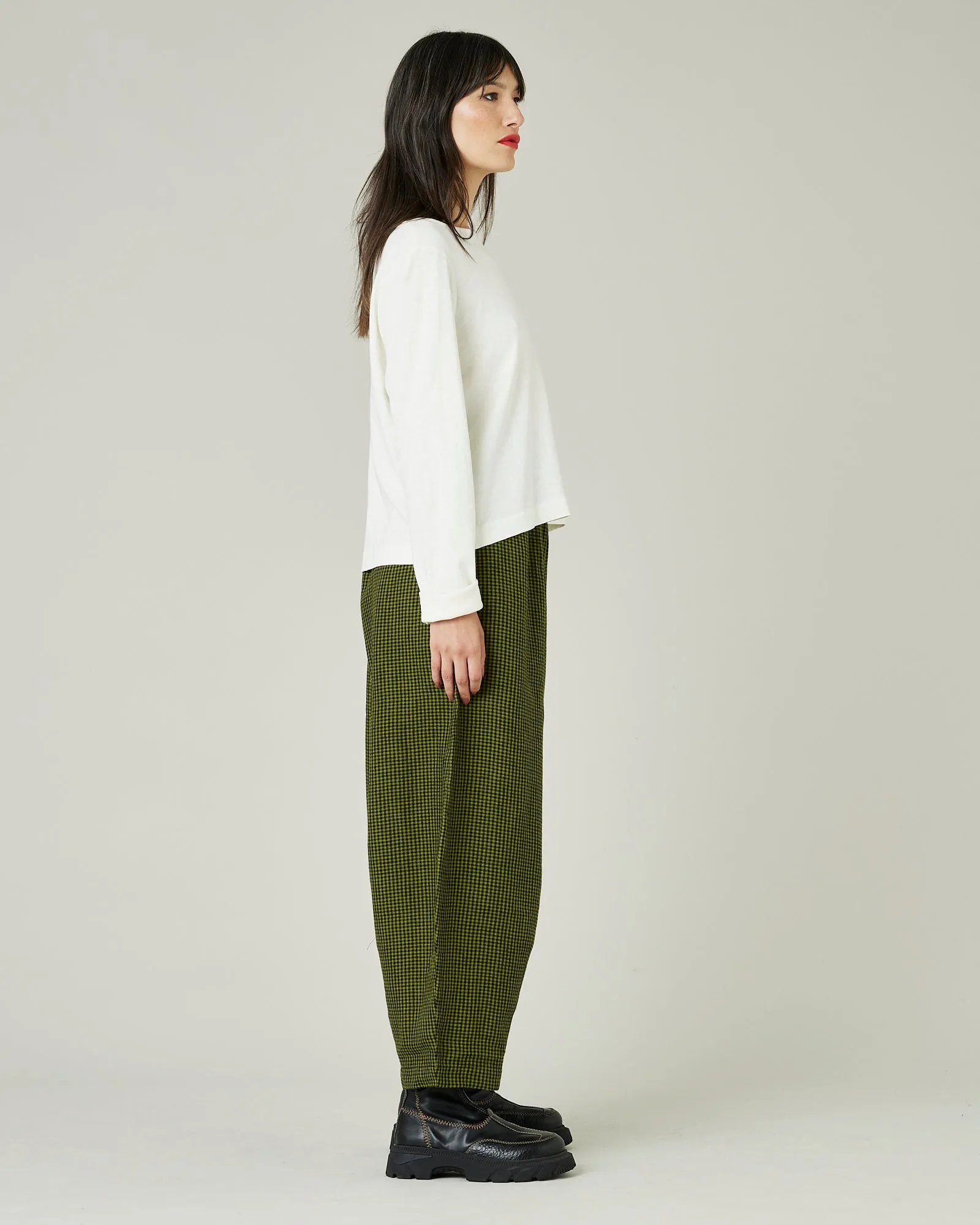 Daisy Olive & Black Micro Gingham Linen Trousers