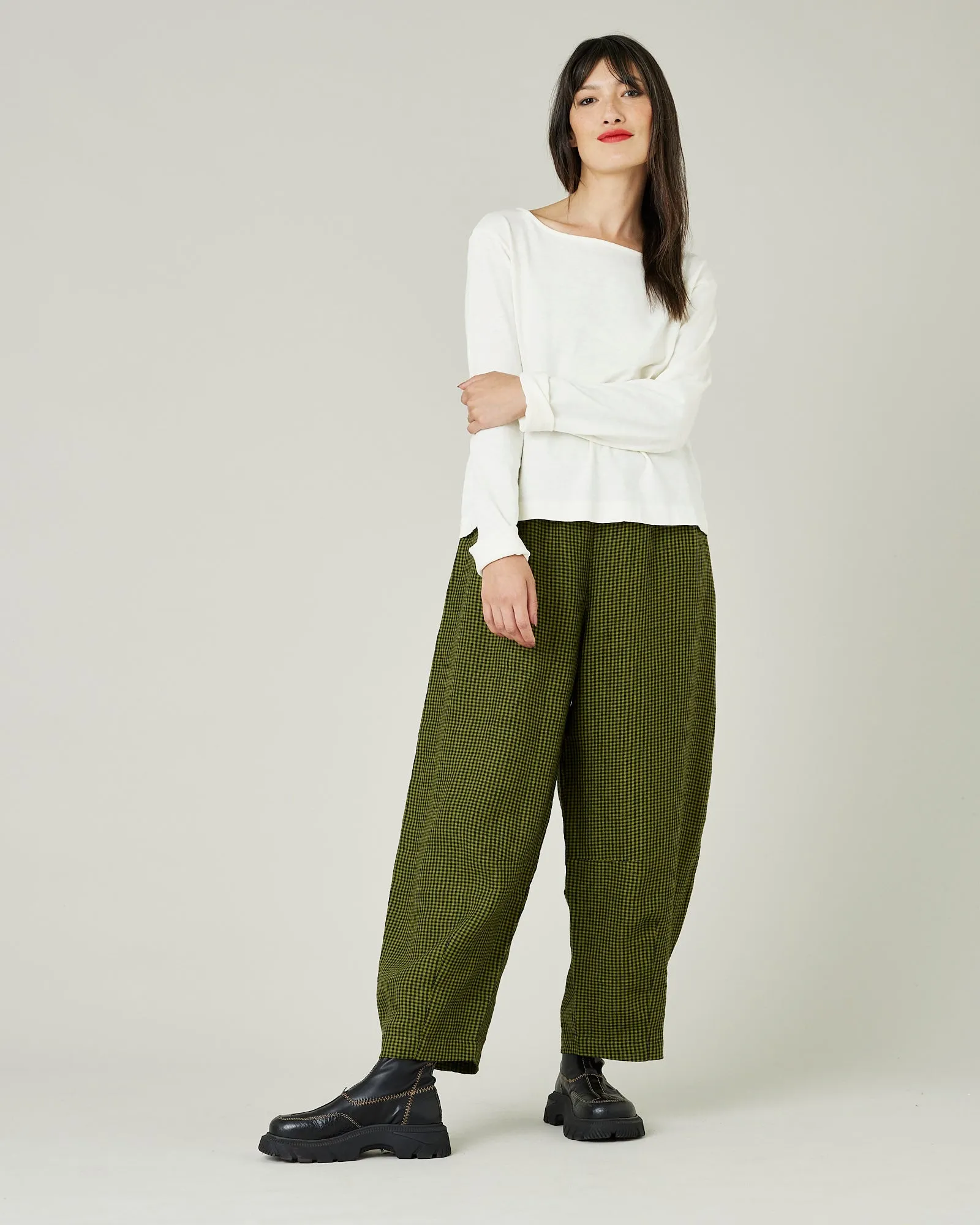 Daisy Olive & Black Micro Gingham Linen Trousers