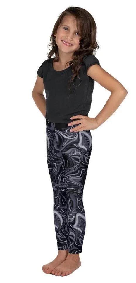 Dark Monochrome Marble Kid's Leggings