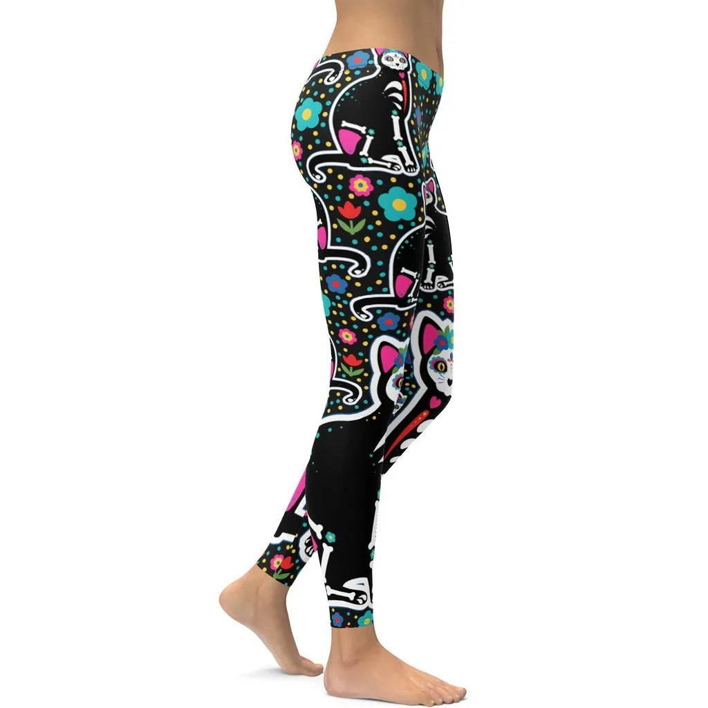 Day of the Dead Cat Print Leggings