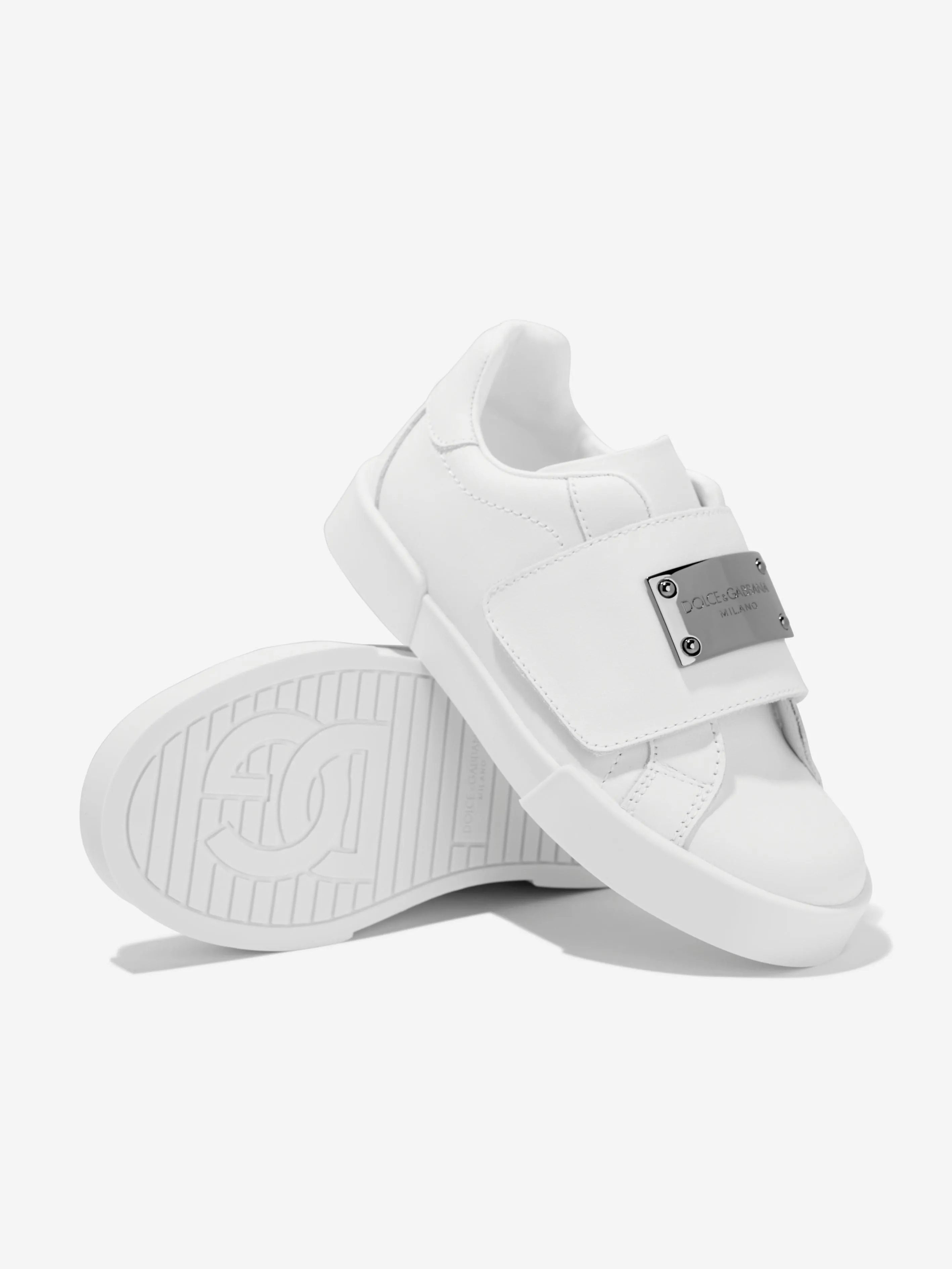 Dolce & Gabbana Boys Leather Velcro Strap Trainers in White