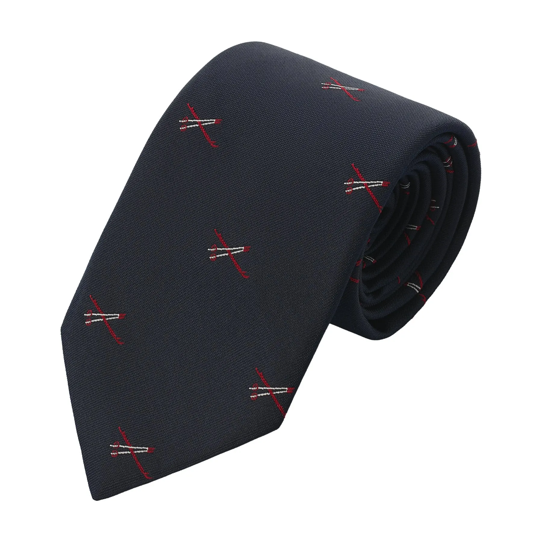  Drake's Embroidered Silk Tie in Navy Blue with Ski Pattern