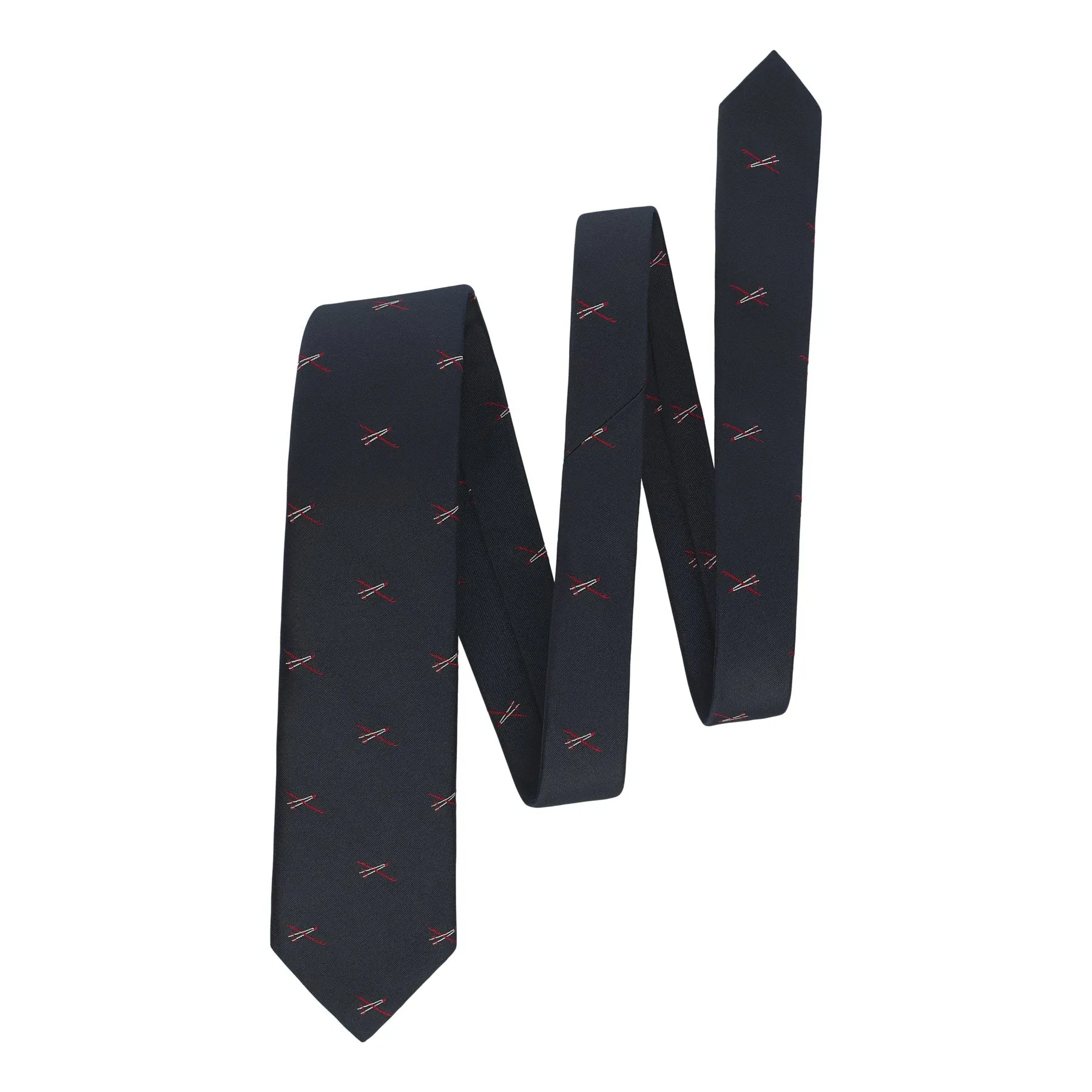  Drake's Embroidered Silk Tie in Navy Blue with Ski Pattern