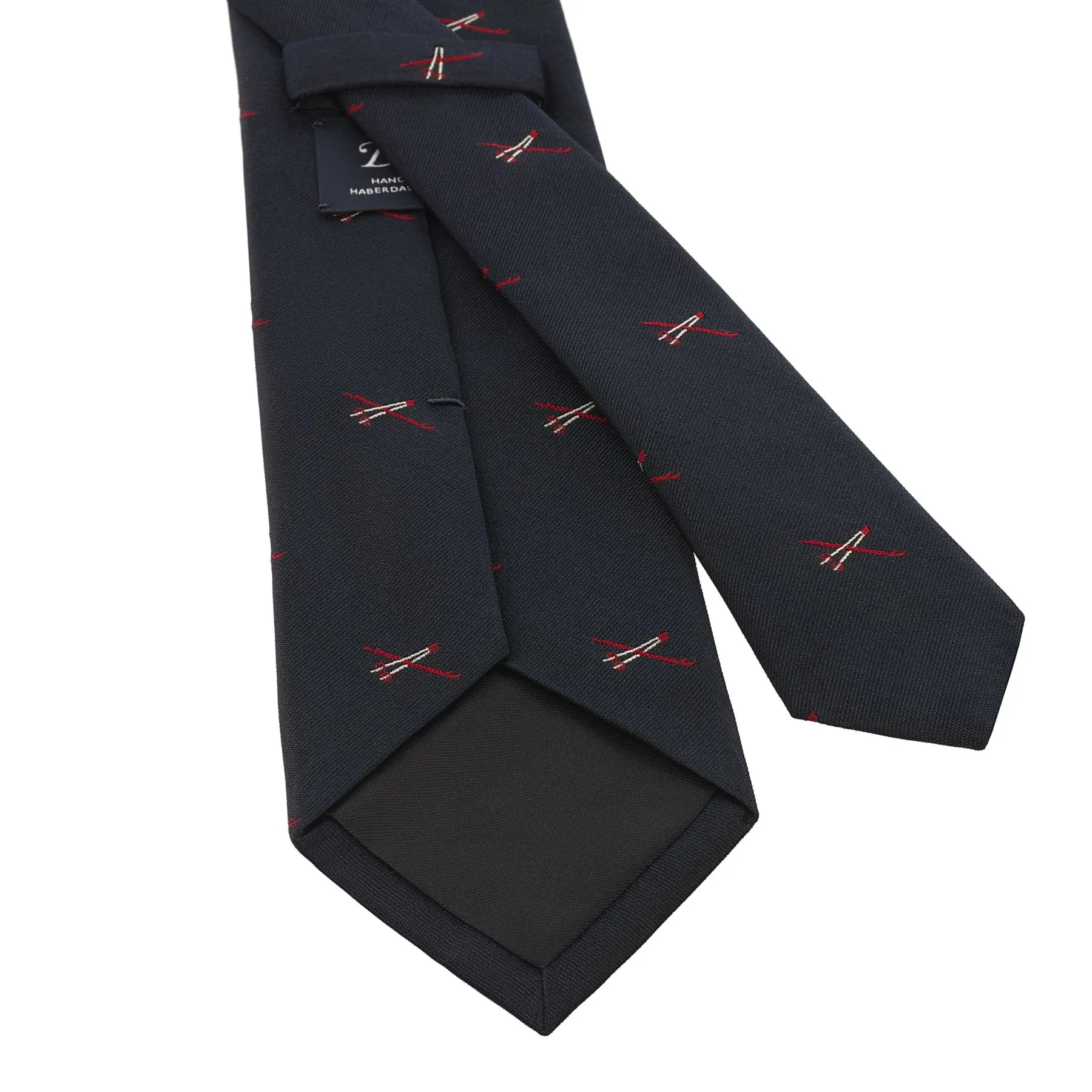  Drake's Embroidered Silk Tie in Navy Blue with Ski Pattern