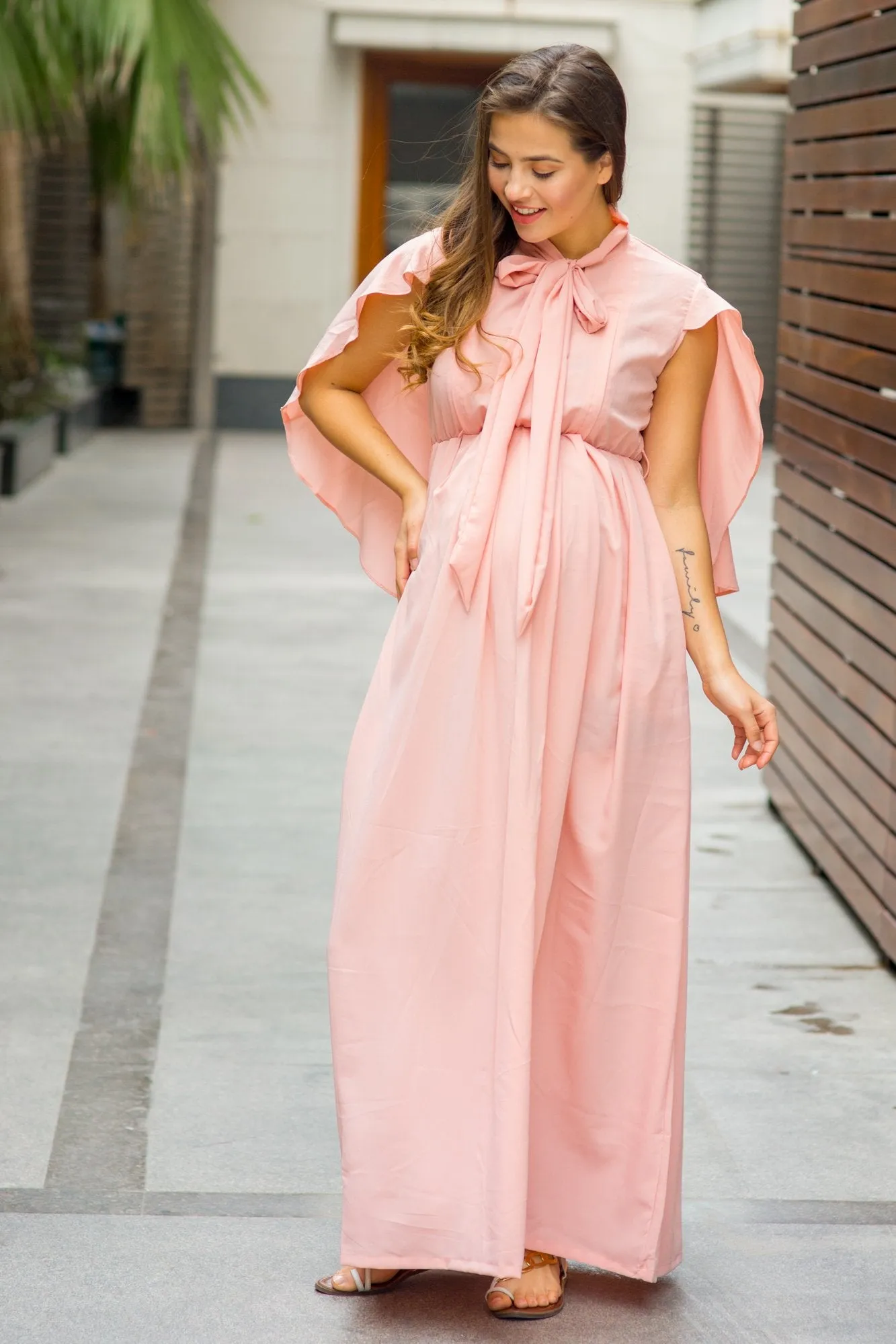 Elegant Blush Cape  Maternity & Nursing Dress