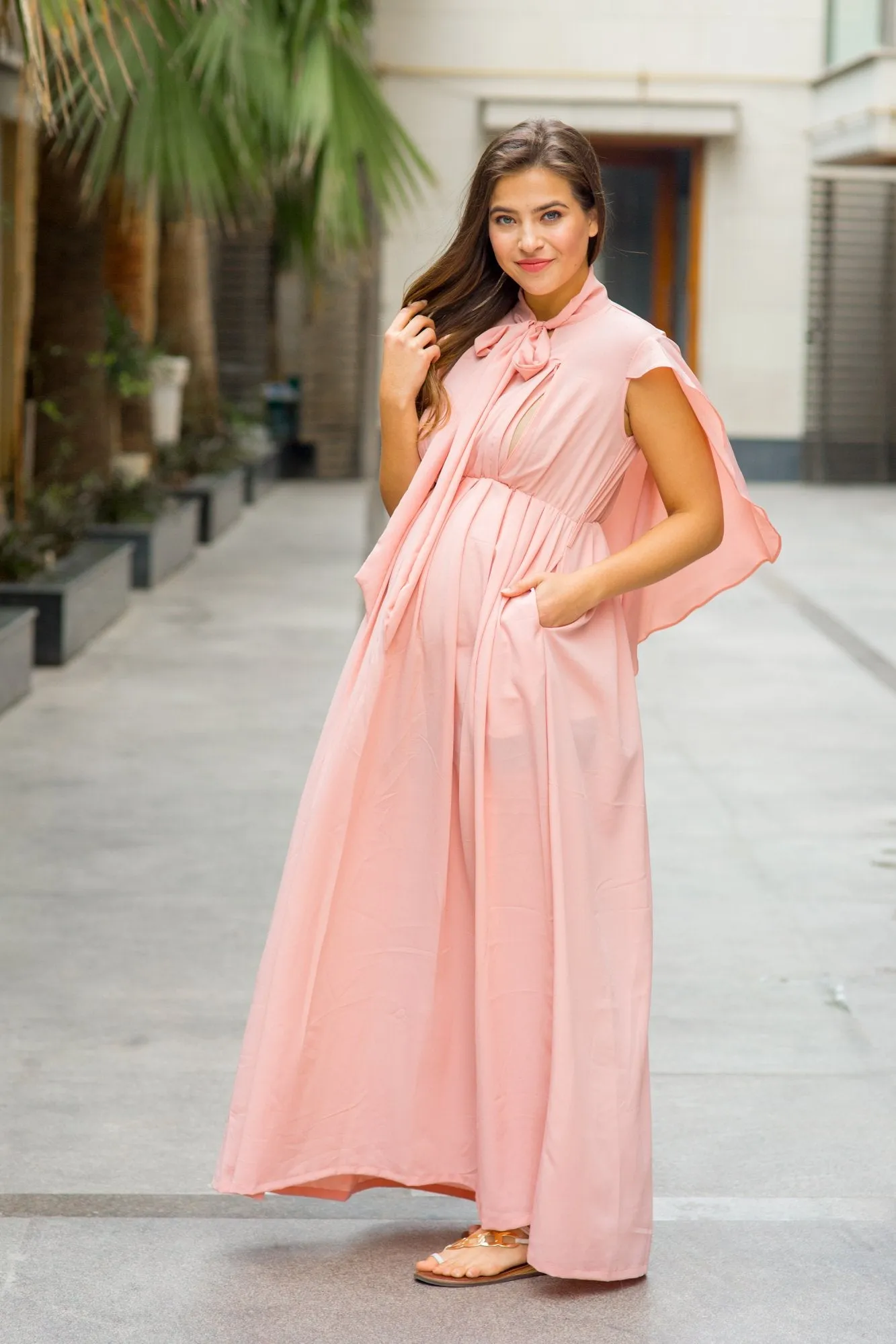 Elegant Blush Cape  Maternity & Nursing Dress