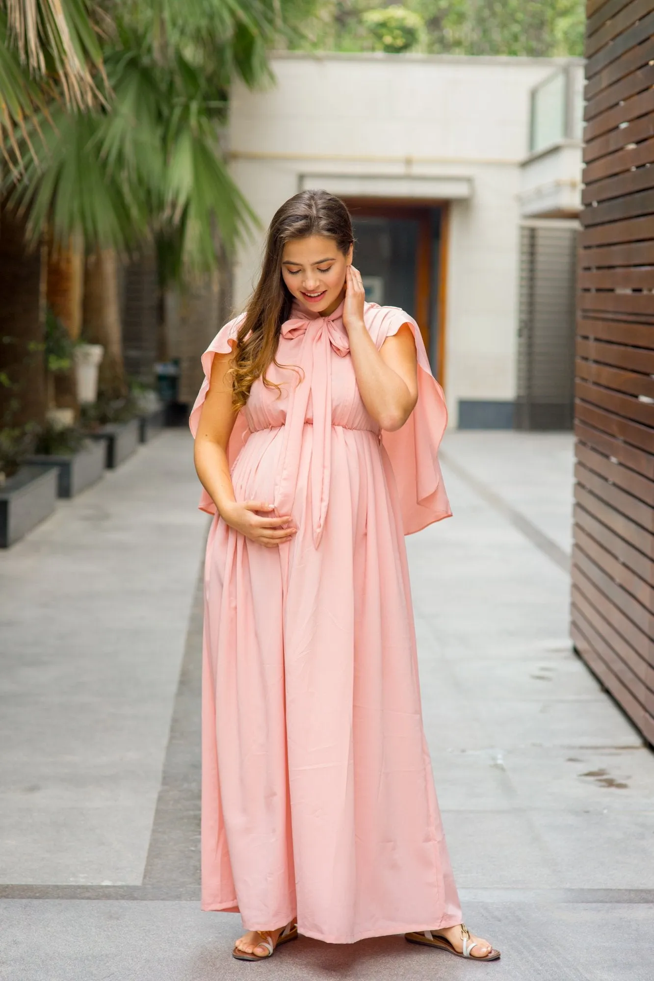 Elegant Blush Cape  Maternity & Nursing Dress