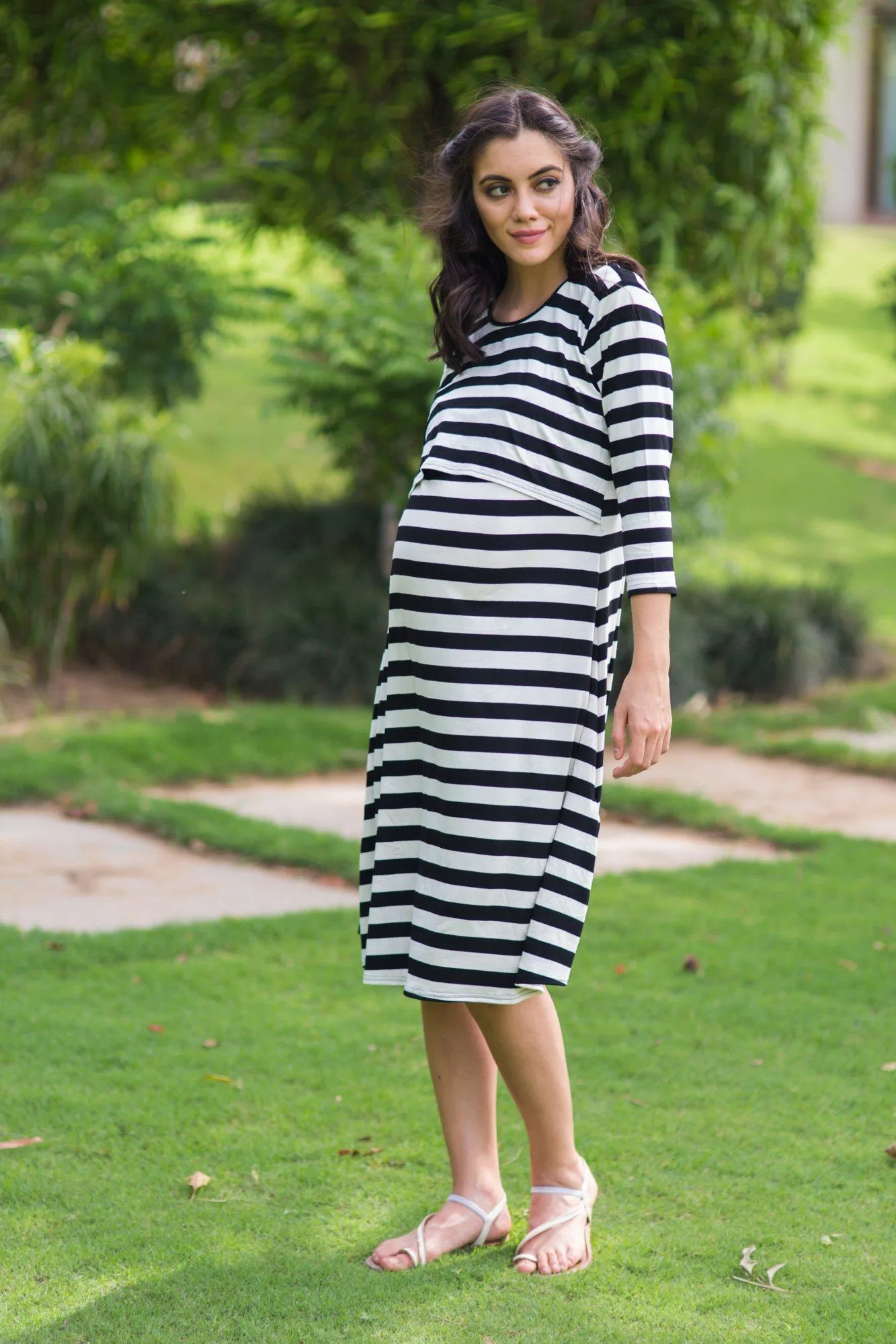 Elegant Royal Striped Maternity & Nursing Dress