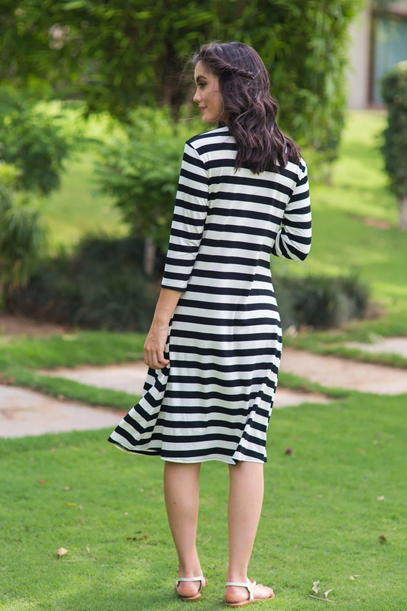 Elegant Royal Striped Maternity & Nursing Dress