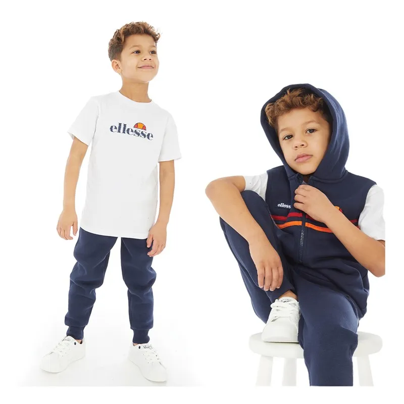 Ellesse Boys Saverio T-Shirt Gilet And Joggers Three Piece Set Navy/White