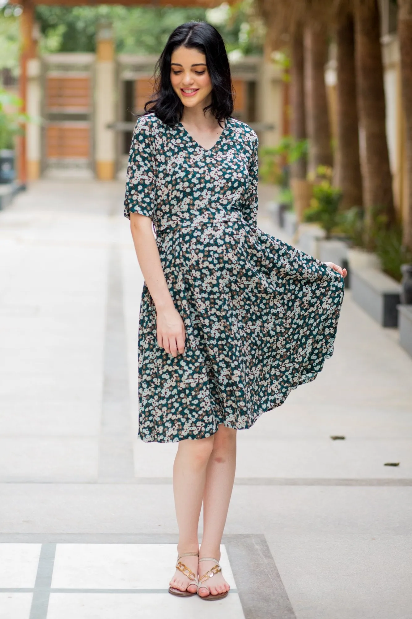 Emerald Floral Maternity & Nursing Dress