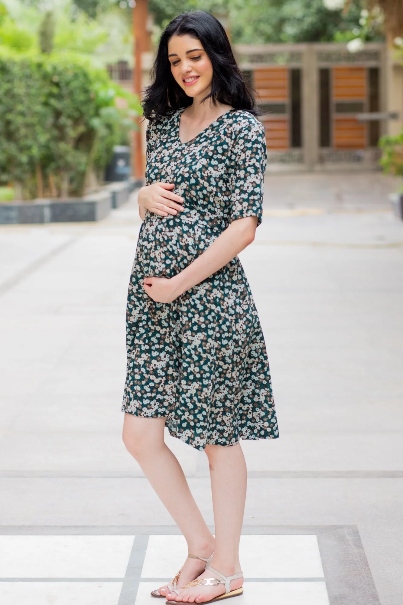 Emerald Floral Maternity & Nursing Dress