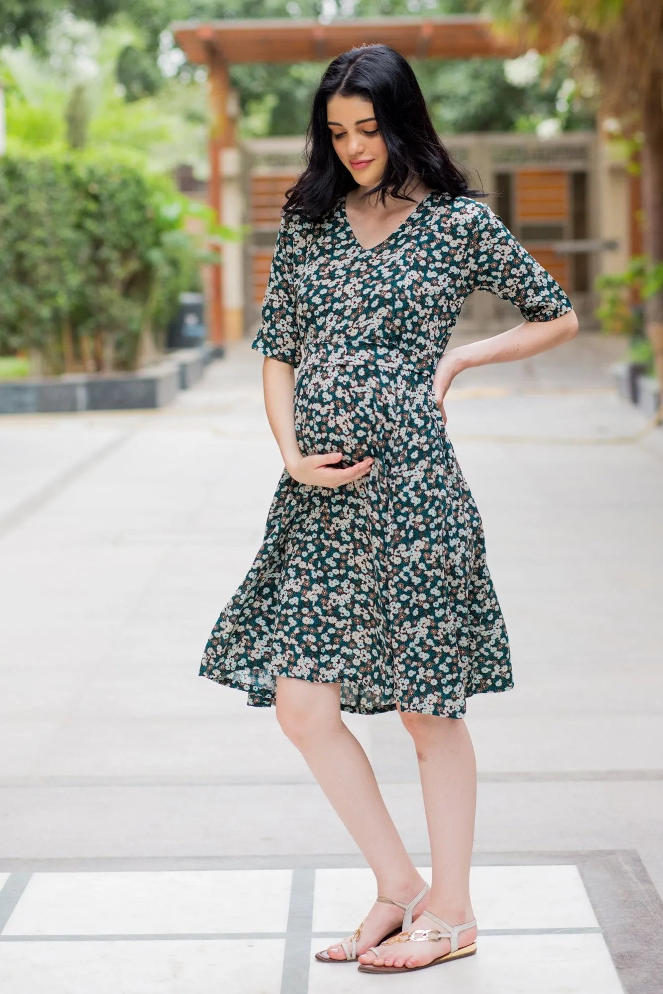 Emerald Floral Maternity & Nursing Dress