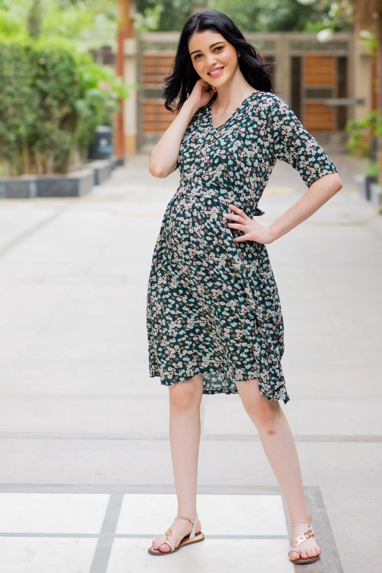 Emerald Floral Maternity & Nursing Dress