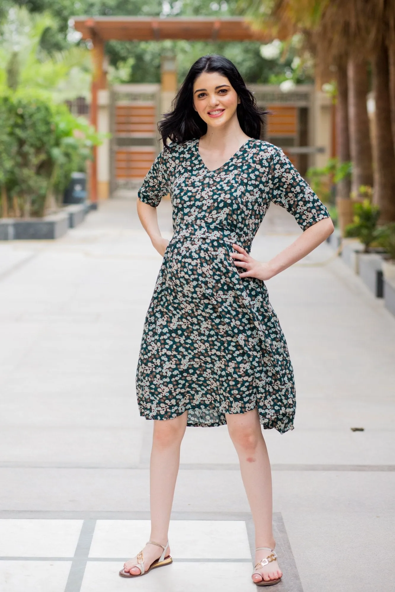 Emerald Floral Maternity & Nursing Dress