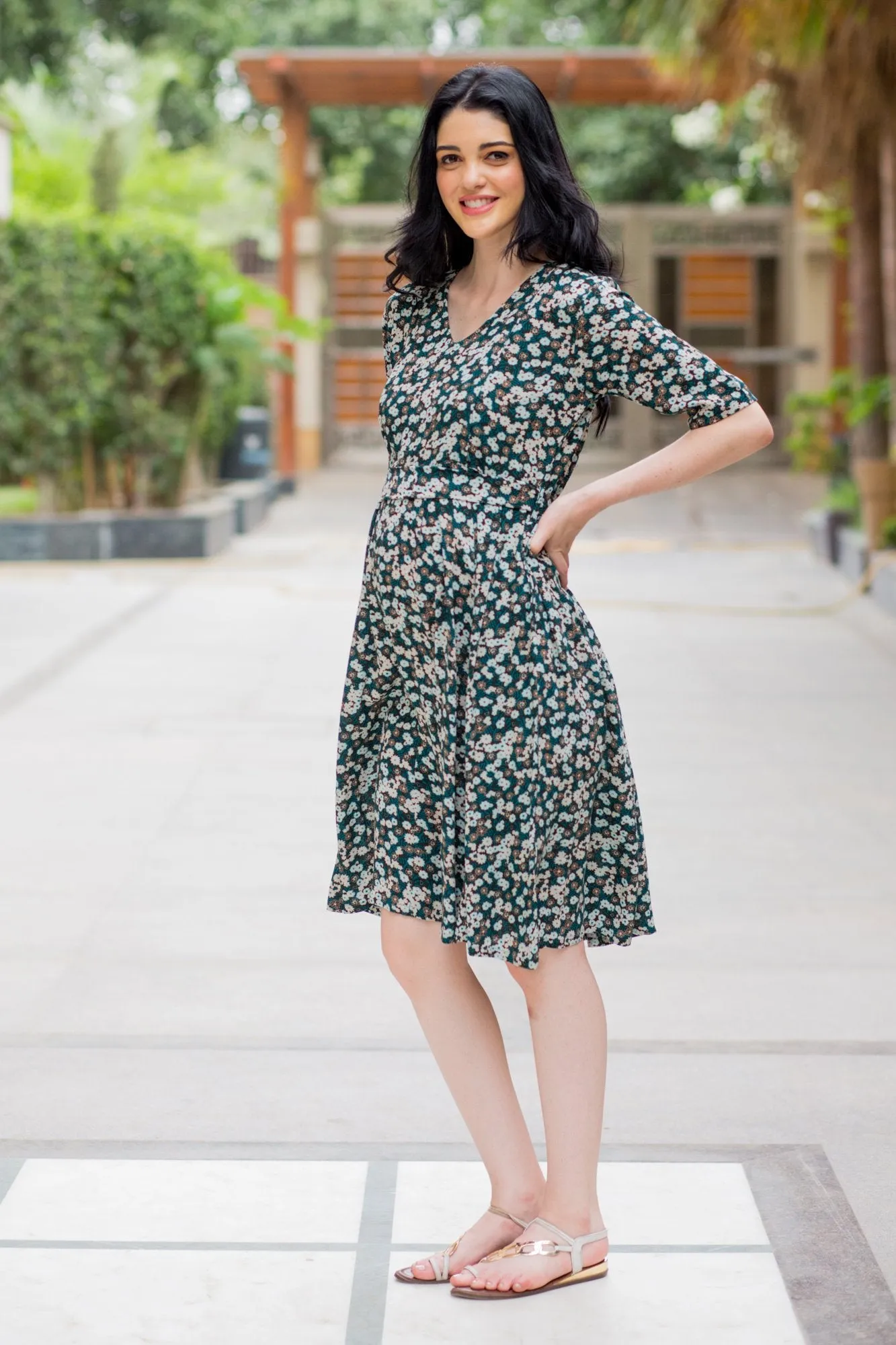 Emerald Floral Maternity & Nursing Dress