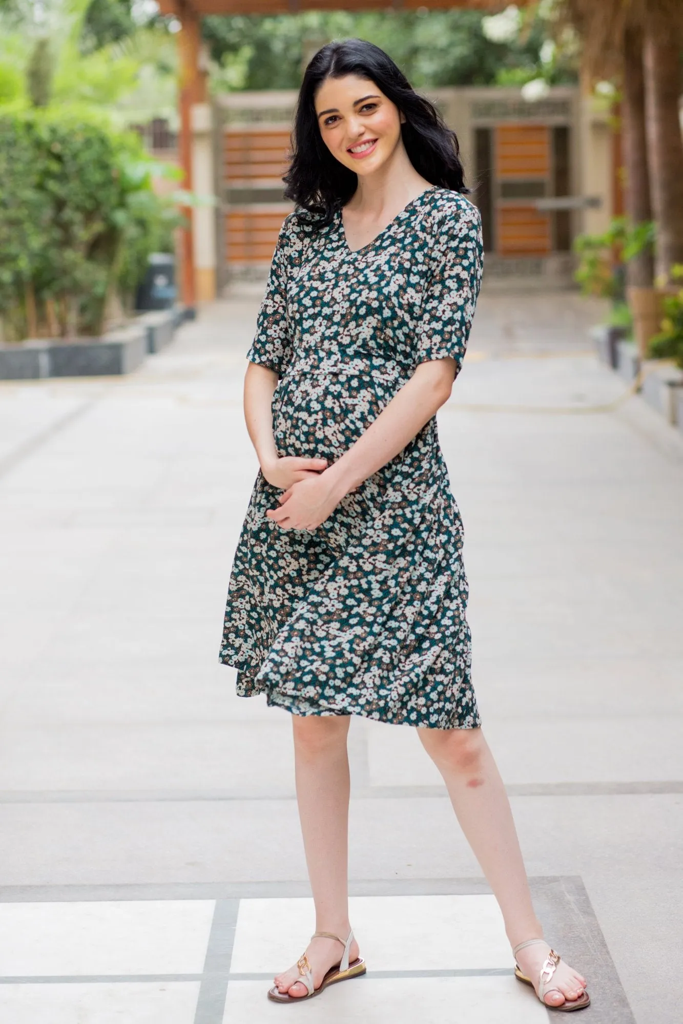 Emerald Floral Maternity & Nursing Dress