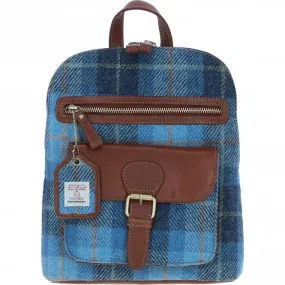 Exquisite Ashwood Leather x Harris Tweed Backpack Tan/LT Blue: TW-25-05-TB