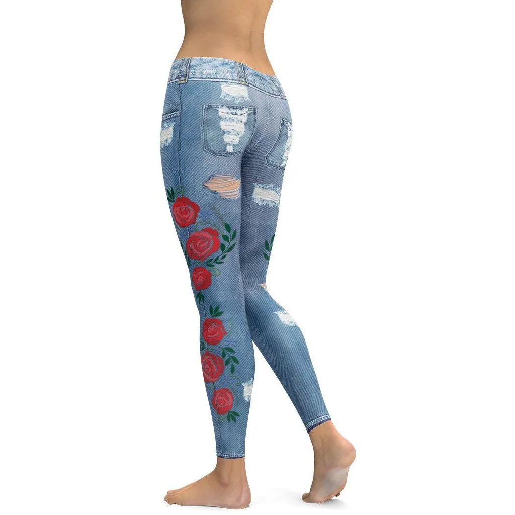 Floral Denim Print Leggings